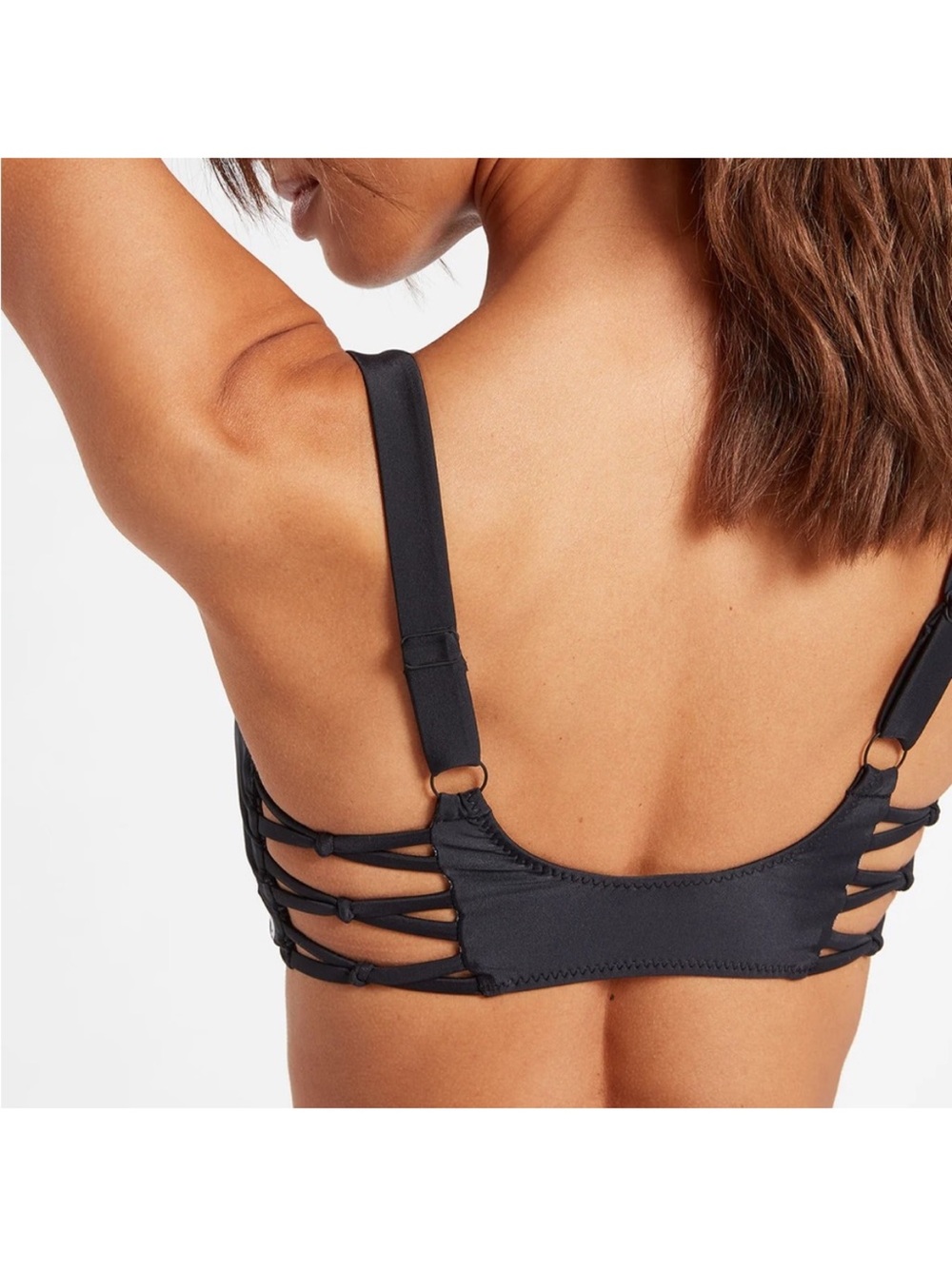 VOLCOM Simply Solid V Neck Black Multi-Strap Bikini Top Sz S NWT